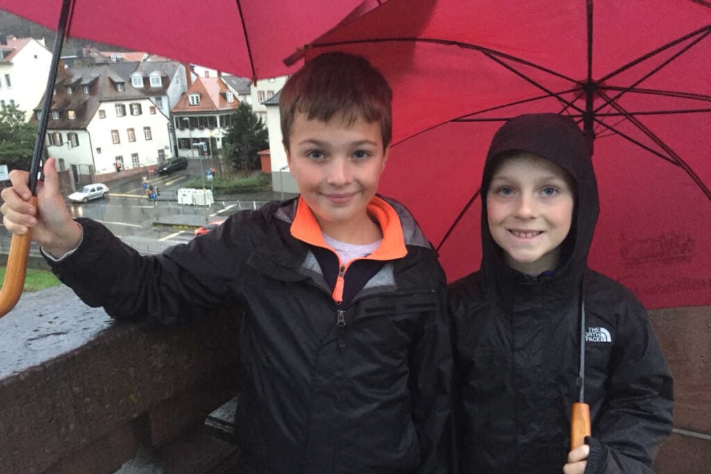 Family with umbrellas