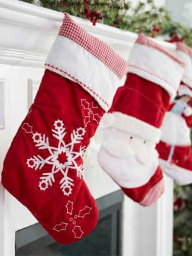 Holiday stockings hanging by chimney