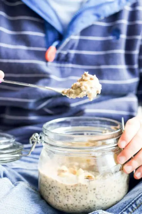 Child Making Breakfast Overnight Oats