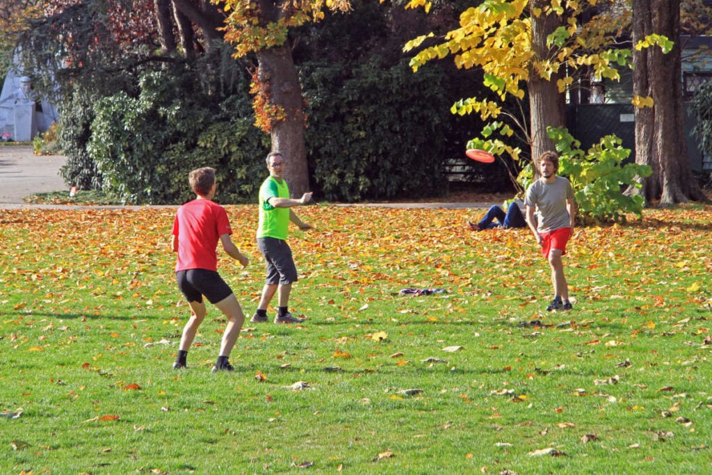 Playing frisbee park