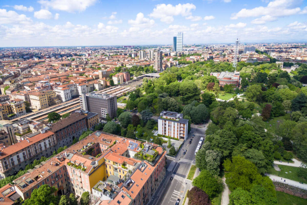 Aerial view Milan Italy