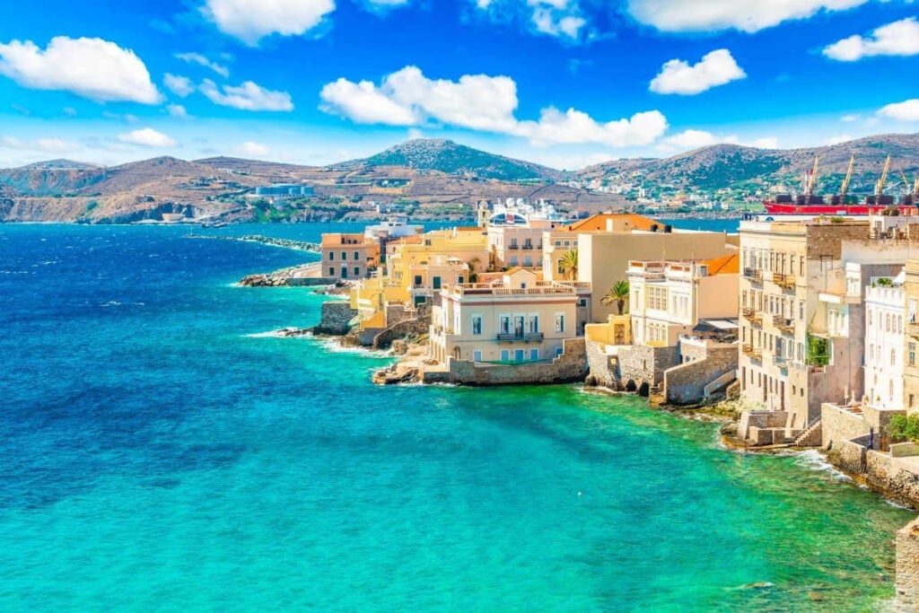 Syros Greece sea colorful buildings